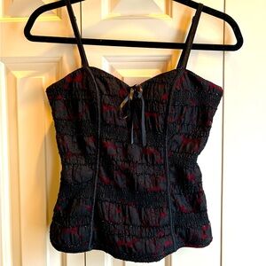 My Michelle Vintage Y2K Black Lace Overlay Red Bustier Top S